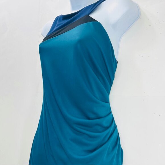 New $238 BCBG MAXARIA PARTY/EVENING MIDI DRESS BRIGT TEAL STRAP, ZIP (#13) - Picture 7 of 10